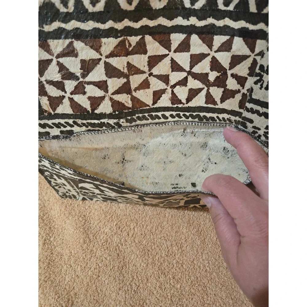 Handmade Tapa Cloth Envelope Clutch Polynesian Bark Cloth Tribal Geometric Bag